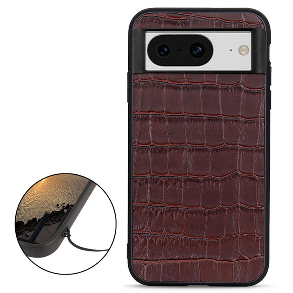 Для Google Pixel 8 Противоударный Чехол из Натуральной Коровьей Кожи+ТПУ+ПК Чехол для Телефона Текстура Крокодила Чехол для Телефона