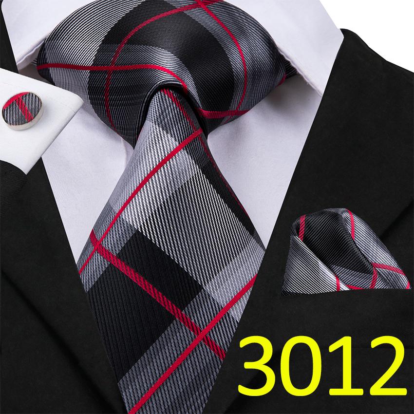 Hi-Tie Plaids&Checks Necktie Handkerchief Cufflinks Set Tartan Necktie for Business Party
