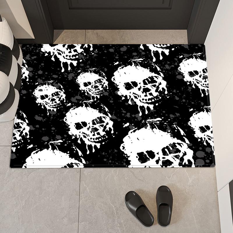 Коврик для пола с принтом готического черепа, коврик для ванной комнаты, тёмный коврик для двери из губки, впитывающий воду декоративный коврик для кухни, коврик для ванной