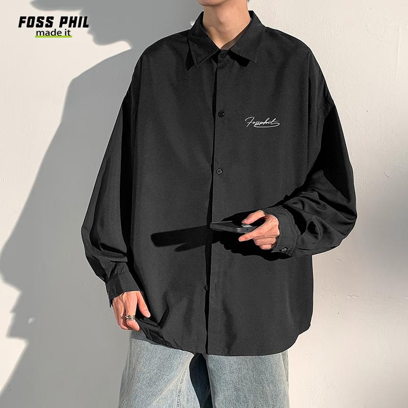 Foss Phil Men's Shirt, Spring And Autumn Versatile High-End Casual Hong Kong Style Long Sleeve Printed Shirt