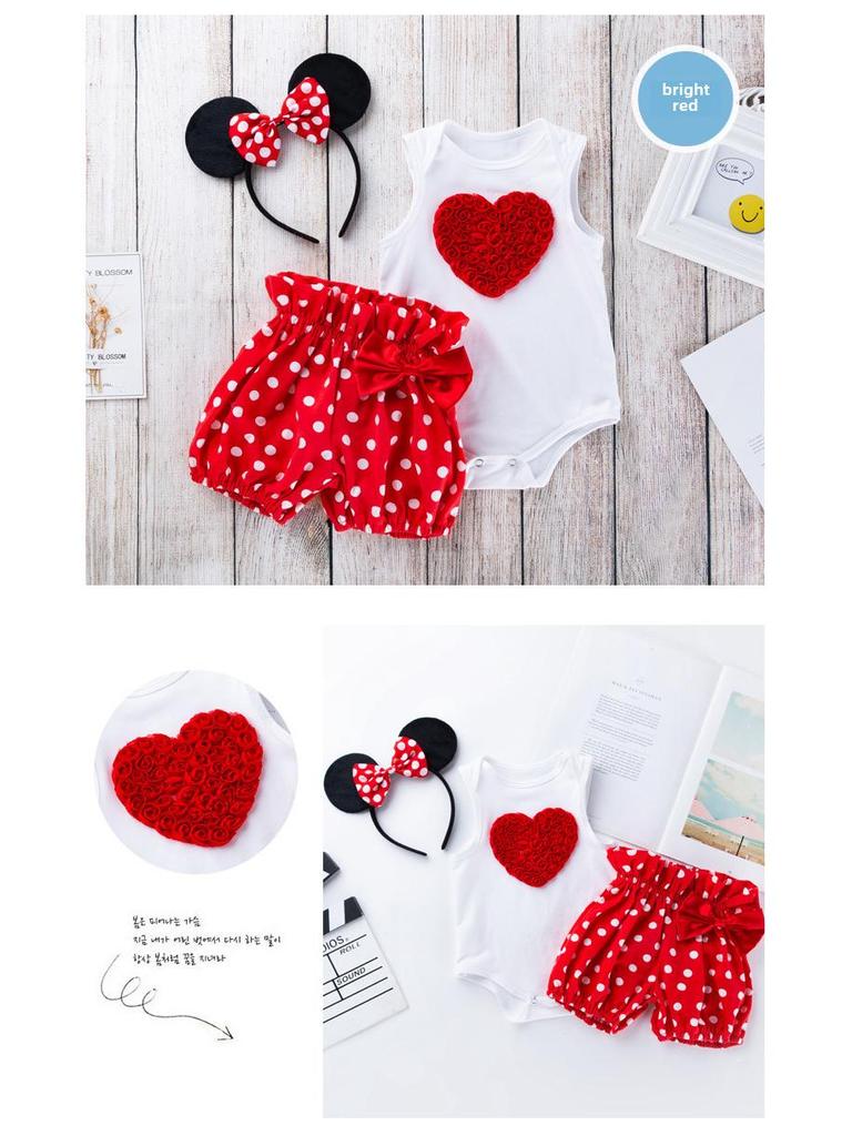 Комплект из комбинезона и шорт с рисунком «Мультяшная любовь» в горошек для девочек