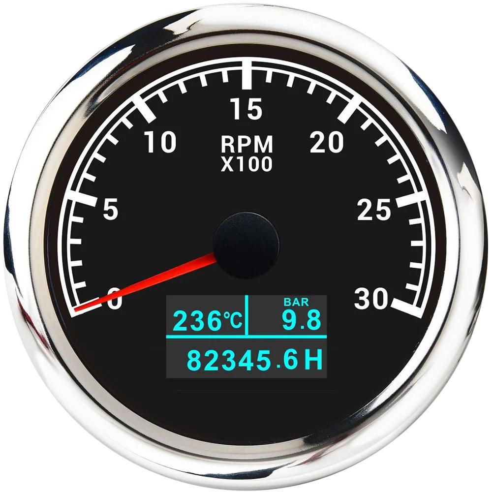 85mm 3000-8000rpm Tachometer +Water Temperature Gauge +Oil Pressure Meter 7 Color Backlight For Car Marine Boat 12V 24V