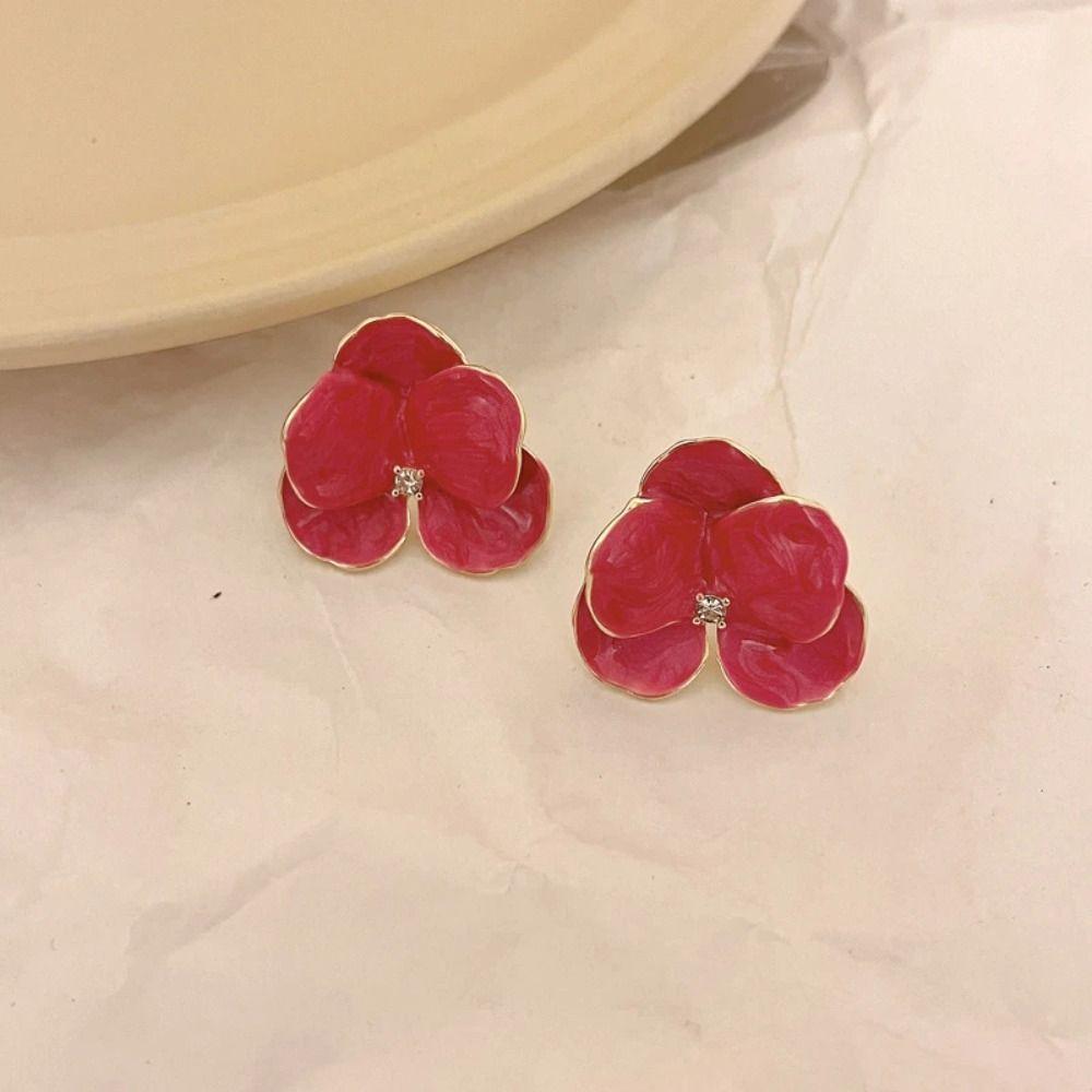 Rhinestone Flower Stud Earrings Cute Five Petals Earrings Elegant 3D Petal Flower Earrings Women