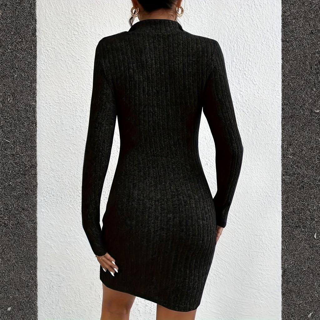 Ladies' Comfortable Casual Fashionable Solid Color Zipper Lapel Hip Hugging Dress