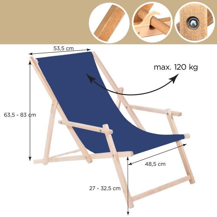 SPRINGOS® Transat de Jardin Chaise longue pliante en bois Avec accoudoirs