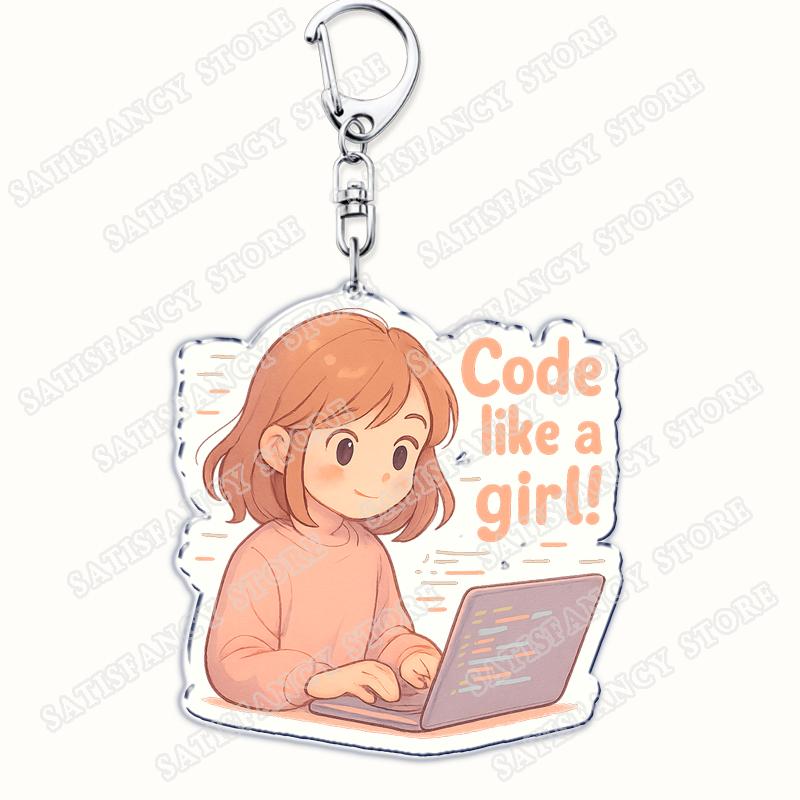Funny Code Like A Girl Programmer Keychain for Accessories Programming Developer Computer Keyring Jewelry Fans Friends Gifts