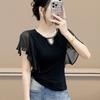 Summer Women's European T-Shirt Sexy O-Neck Hollow Out Hot Diamonds Design Tops Ladies Chic Short Sleeve Slim Tees
