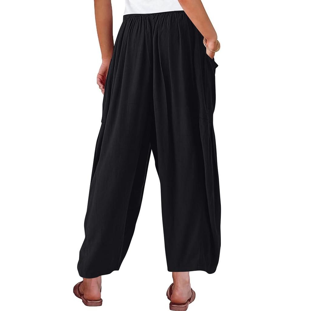 Women Plus Size Wide Leg Linen Pants Middle Waist Summer Baggy Pants