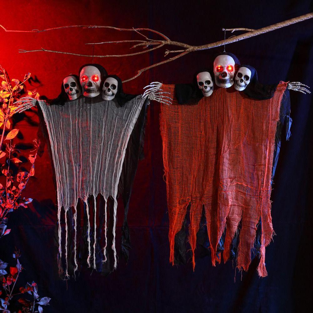 Creative Halloween Hanging Ghost Skull Funny Halloween Pendant 3 Heads Ghost Skull Ornament  Props