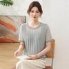 Модная летняя вязаная футболка с коротким рукавом из ледяного шелка для женщин среднего возраста и больших размеров