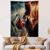 "Heroic Spider Warrior in Fiery Cityscape" Patterned Tapestry Decorative Wall Hanging, Home Bedroom Living Room Decor