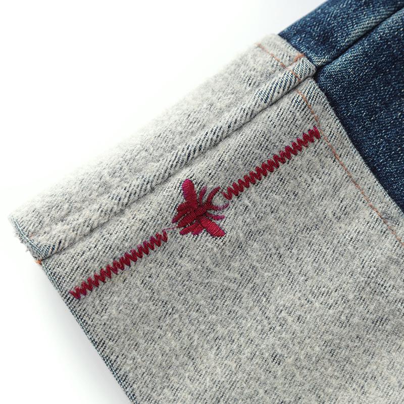 Узкие прямые джинсы Nanyou с вышитыми бархатными манжетами - женский зимний стиль