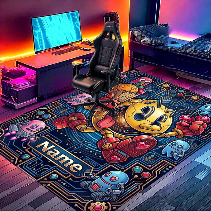 Custom Name Personalized PAC MAN Print Carpet, Versatile Home Decor Rug, for Playroom, Apartment, Balcony, Entryway, Hallway Gift