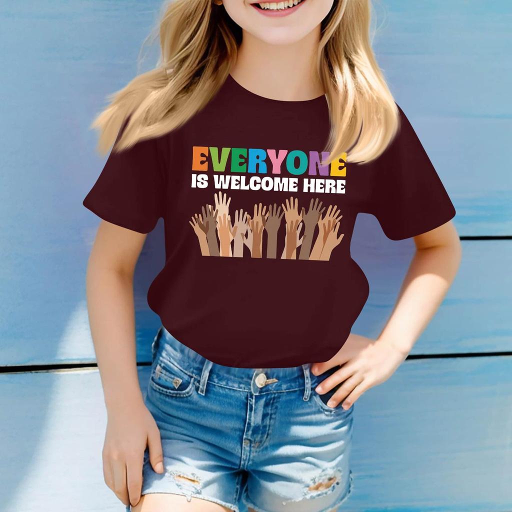 Детский набивной короткий рукав круглый вырез повседневный удобный свободный легкий топ