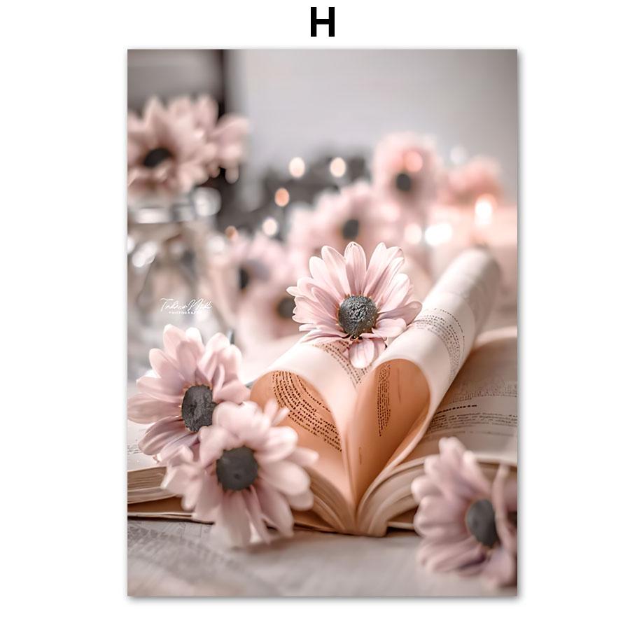 Pink Wall Art Print Canvas Paris iron tower Flower Car Street Lamp Church Balloon Poster Wall Picture Living Room De