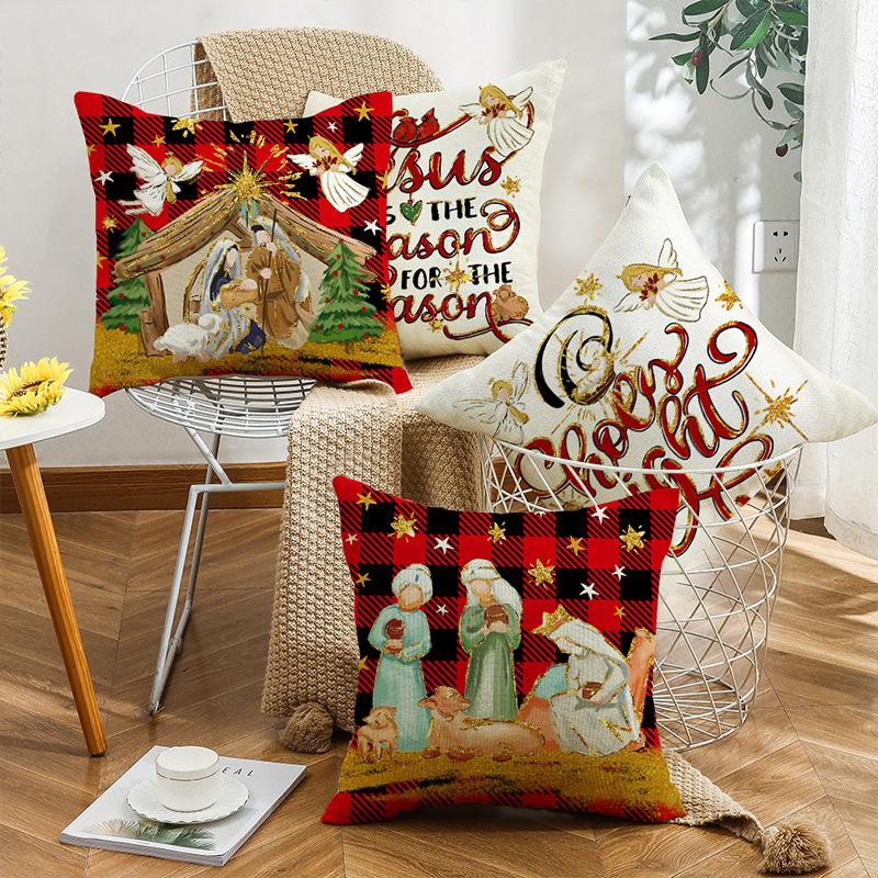 New Winter Linen Printed Pillow Case Christmas Holiday Sofa Decoration Home Pillow