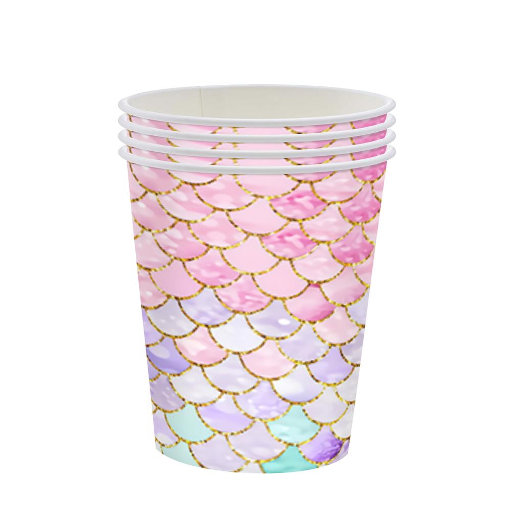 Mermaid Birthday Party Decorations Tableware Set Paper Cups Plates Tablecloth Backdrop Birthday Theme Event Supplies For Kids