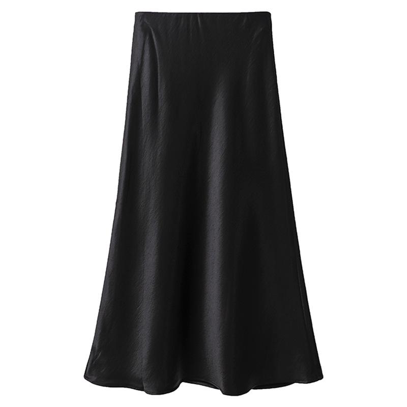 Французская атласная миди-юбка А-силуэта с высокой талией для женщин - Осенняя коллекция