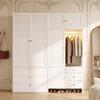 Wardrobe, with Laundry Basket and LED Lighting, White, 180 x 50 x 200 cm, Hinged Door Wardrobe, with 2 Clothes Rails, 1 Laundry Basket and 6 Drawers