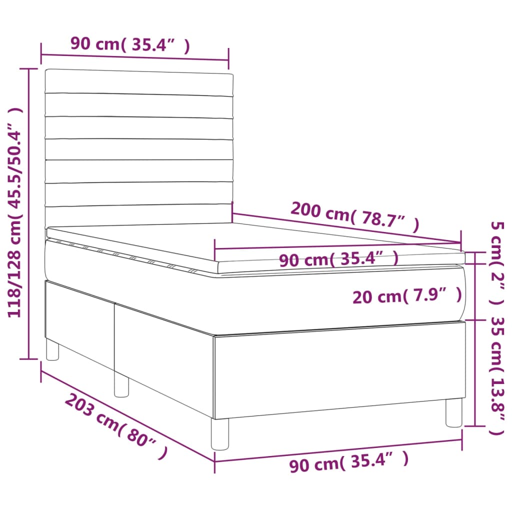 Vidaxl Łóżko Kontynentalne Z Materacem I Led, Czarny Aksamit 90X200 Cm