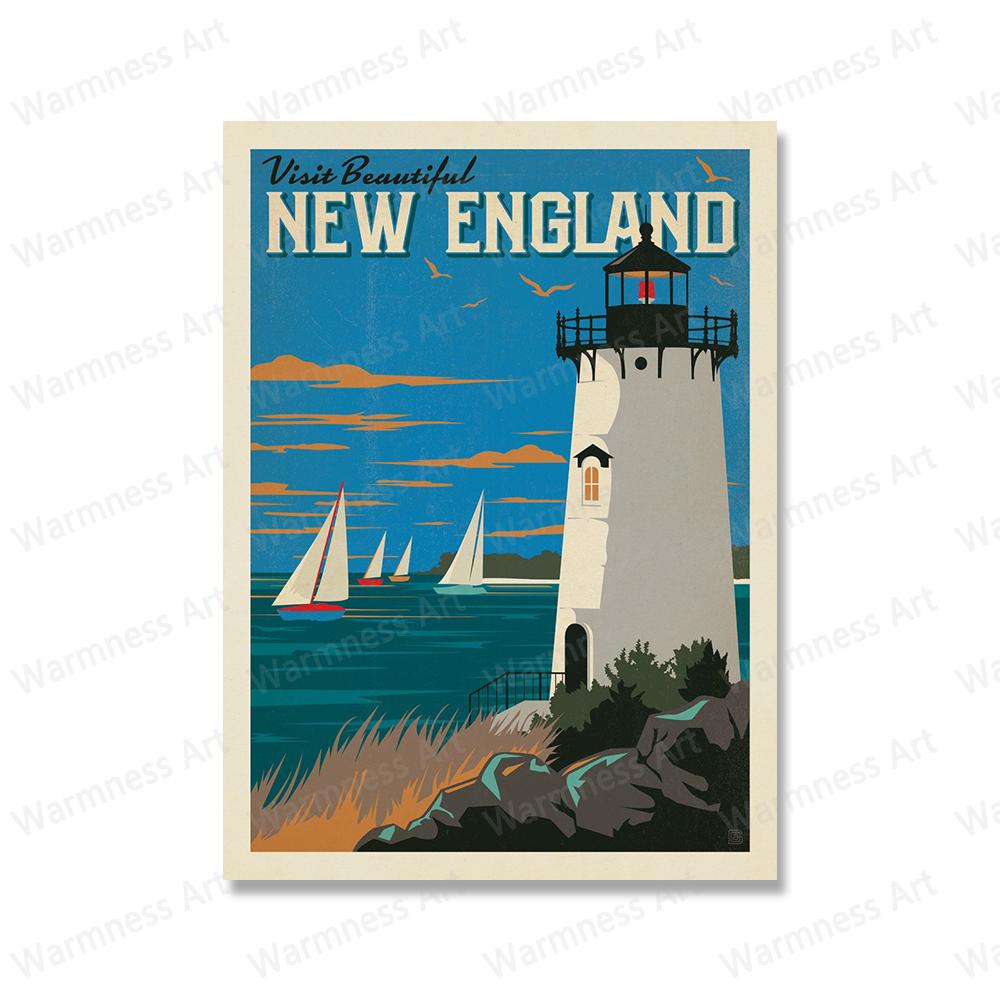 Маяк Морская волна Пейзаж Холст Плакаты Настенная живопись Печать Англия Внешние отмели Остров Сент-Саймонс Живопись Картины Домашний декор Без рамки