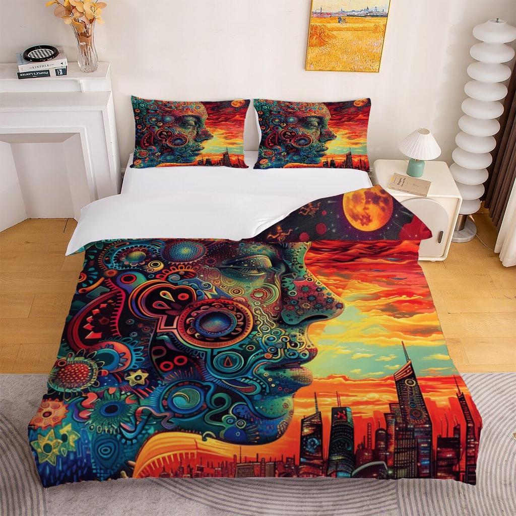 Human Face Comforter Cover Sets For Teens Lightweight Down Quilt Covers Abstract Shape Face Pattern Bedspread Cover No Comforter