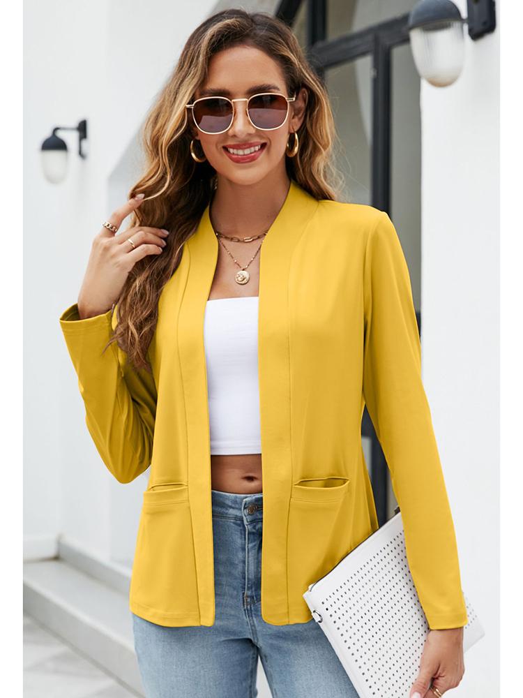 Осенние женские пиджаки с воротником на заказ и карманами, повседневные однотонные однотонные лоскутные женские костюмы с длинными рукавами, пальто, женские рабочие топы