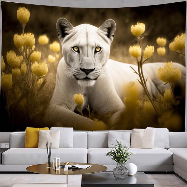 Гобелен с животными, настенный гобелен для спальни, лев, тигр, жираф, лиса, гобелены, декор для гостиной, эстетический декор, искусство хиппи