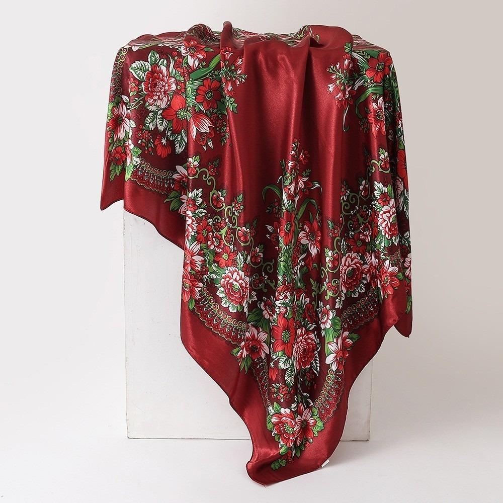 Luxury Floral Print Floral Print Scarf 90x90cm Satin Scarf Versatile Head Wrap Shawl For Women