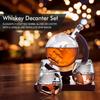 Whiskey Decanter Set - Etched World Globe Design with Wooden Base & 2 Glasses Beverage Drink Liquor Dispenser -Gift Set for Men