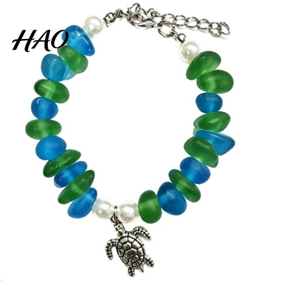 Браслет из морского стекла Blessing Freedom Jewelry, Ручная работа, с подвеской-животным, Регулируемый, Вдохновленный океаном, Натуральный, Пляжный, Вдохновляющий