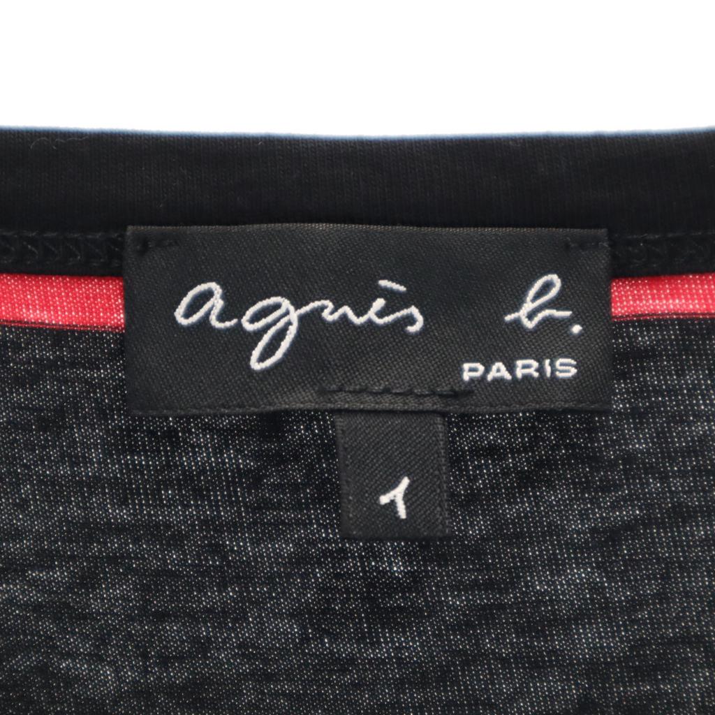 agnes b. Made in Portugal Border Pattern French sleeve T-shirt 1 black Women Used