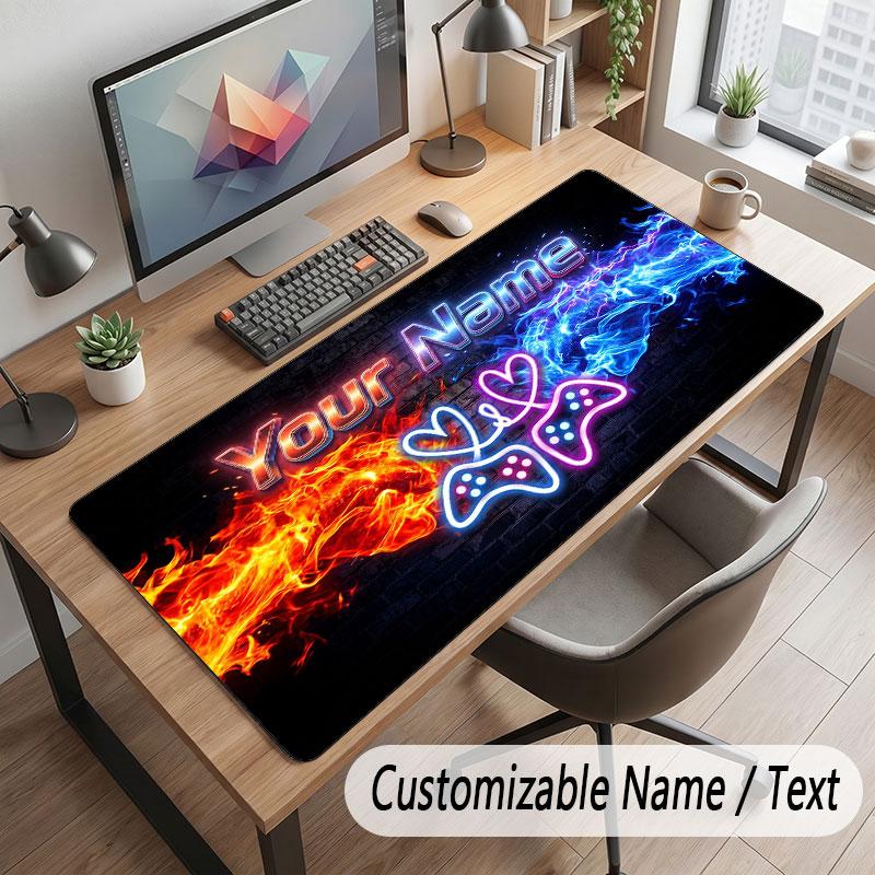 Neon Colorful Theme Customized Mouse Pad Personalized Print Name Text Desk Mat For Home Office Table Decor