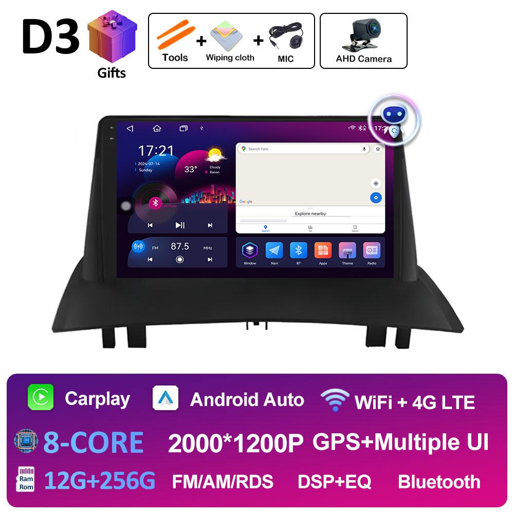 Для Renault Megane 2 2002 2003 2004 2005 - 2009 Беспроводная навигация Carplay GPS Android 14 DSP Стерео Авторадио Сенсорный экран 4G