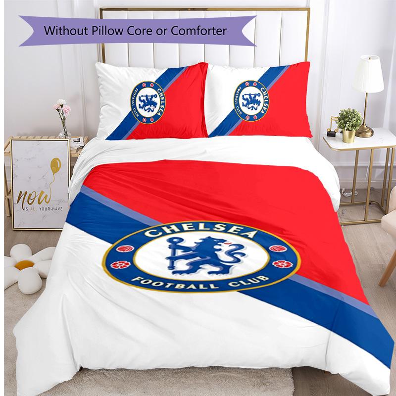 Chelsea FC Pattern Printed 3PCS Bedding Set Soft Skin-Friendly Washable Duvet Cover & Pillowcases Set All Season Bedroom