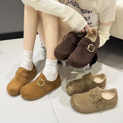 Женские новые зимние теплые модные и ленивые женские хлопковые туфли на толстой подошве и полностью из бархата