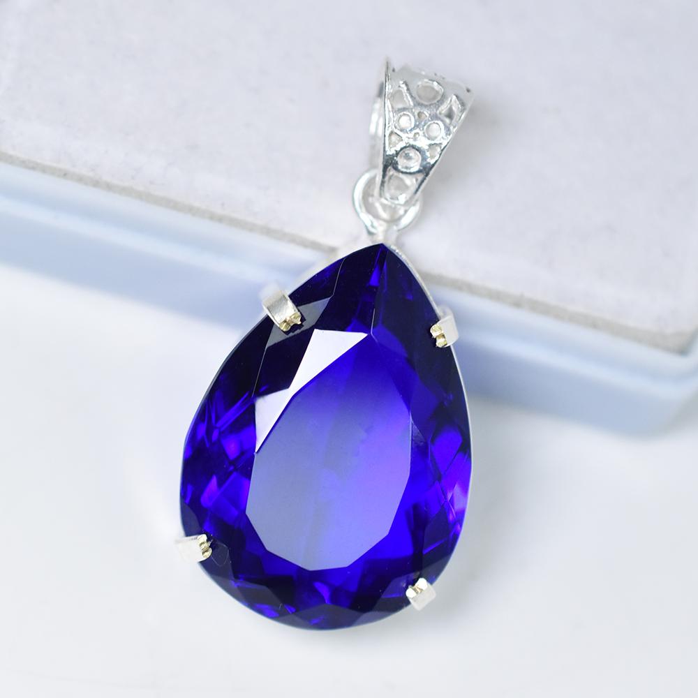 63 Ct Lab Created Blue Tanzanite Pendant 925 Sterling Silver Gemstone Certified My.pd-133-k