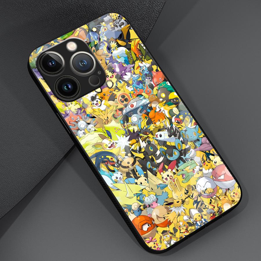 Pokemon Pikachu Phone Cover Glass Case for iPhone 17 Pro Max 11 Air 12 8 16 XR 14 13 15 Plus