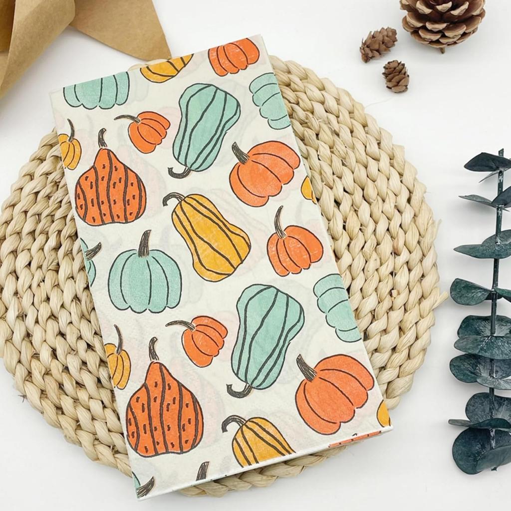 Thanksgiving Pumpkin Fall Paper Napk Disposable Decorative Pumpkin Guest Towel Napk Paper for Halloween Thanksgiving Autumn Holiday (2-Ply, 20-Count)