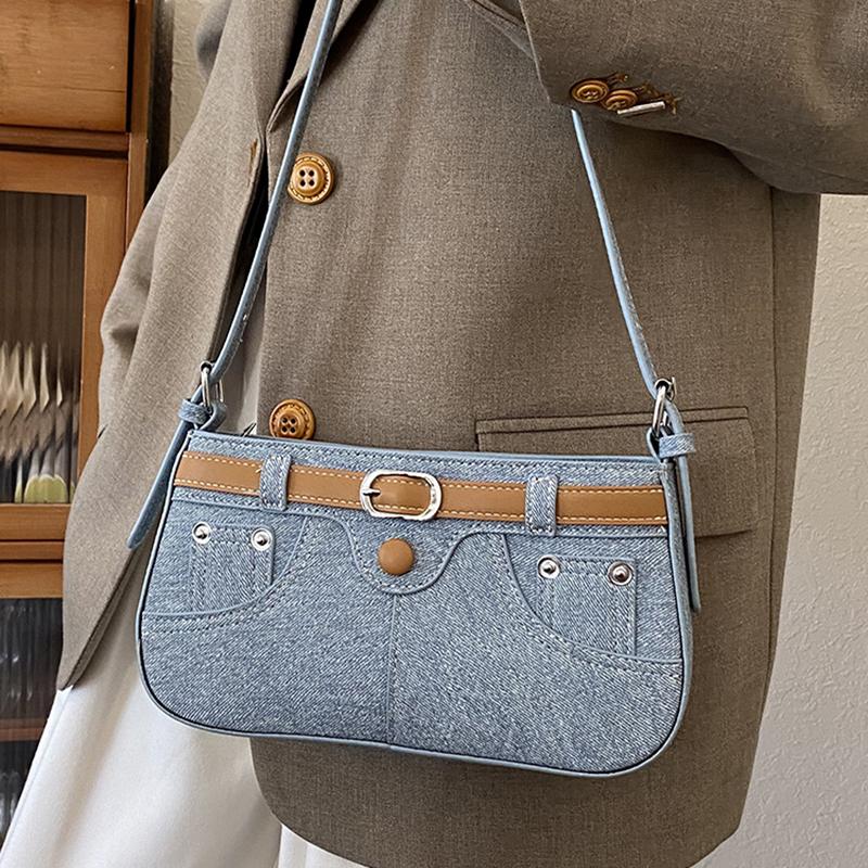 Модные джинсовые сумки для женщин, новые ретро-лоскутные женские маленькие квадратные сумки, корейские нишевые простые синие кошельки на одно плечо