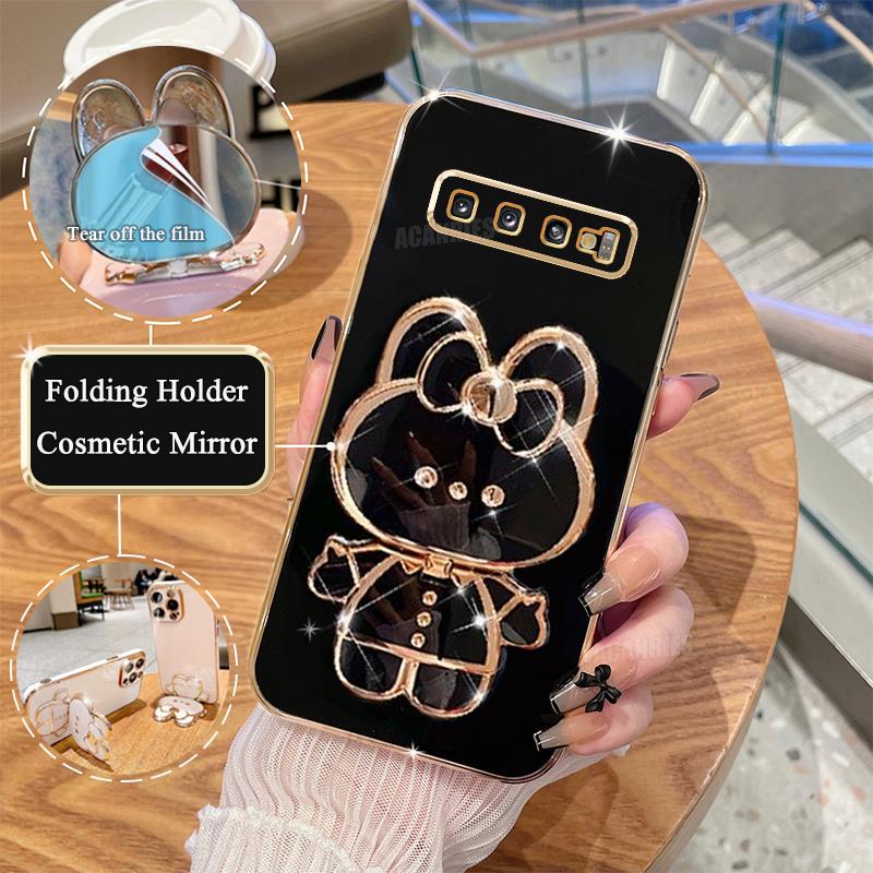 S 10 9 8 Роскошный чехол-держатель для зеркала с покрытием для Samsung Galaxy S10 S9 S8 Plus S10plus Note 8 9 10 20 Ultra Силиконовый чехол-подставка