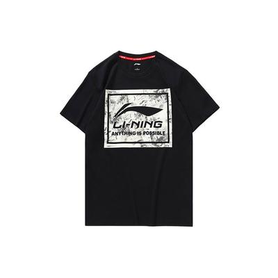 Li Ning Sports Fashion Series Повседневная спортивная футболка с принтом и коротким рукавом из дышащего материала для мужчин, топы, черный цвет AHSP493-2