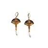 Chinese Retro Pearl Fan Pendant Earrings - Elegant Hibiscus Design