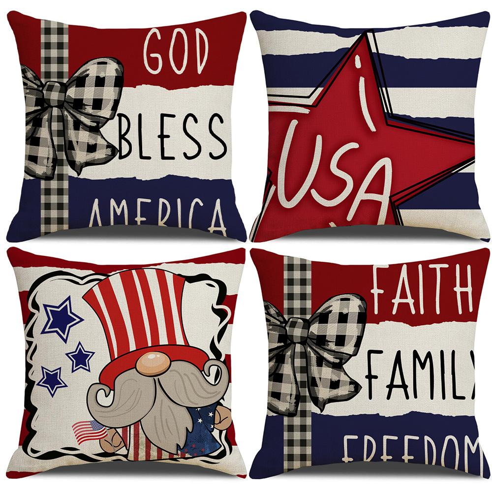American Independence Day Pushing Cover Five-pointed Star Pushing Cover 45*45 Cm Red Star Stripe Print Pillow Cover