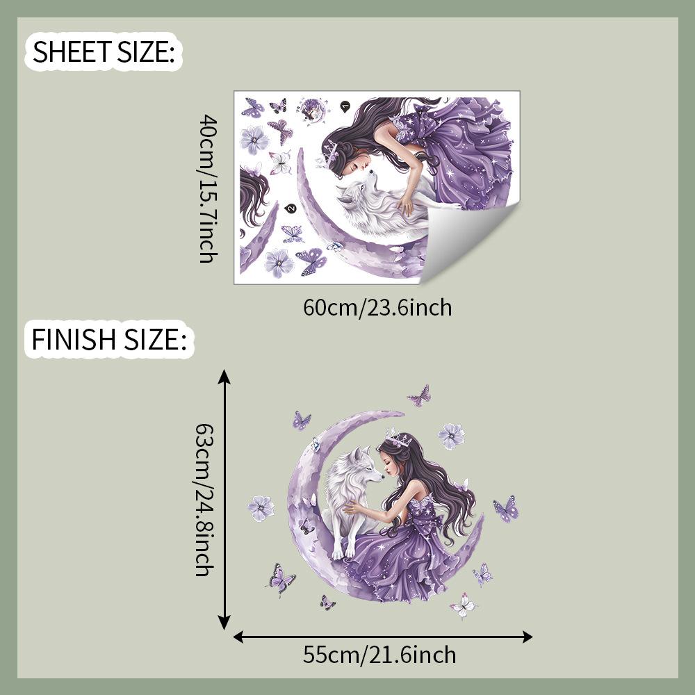 Настенная наклейка Девочка Фиолетовое платье Искусство Украшение Скандинавский ПВХ Постер Наклейки