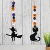 Halloween Wooden Beads Garland Hanging Pumpkin Ghost Bead with Cat Spider Witch Ornaments for Halloween Indoor Outdoor Tree Decor