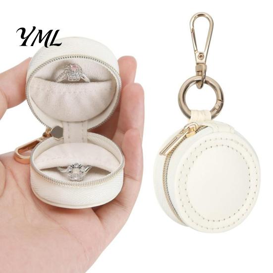 Small Storage for Earrings Portable Jewelry Box Keychain, PU Leather Travel Organizer Case, Soft Pouch Velvet Lining Secure Zipper Closure Rings