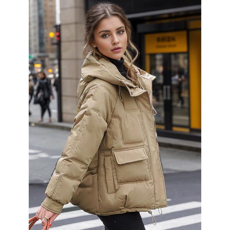 Зимняя куртка большого размера с утолщением, множеством карманов и подкладкой, трендовая куртка с капюшоном и пуховой подкладкой, женская, короткого стиля