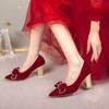 Красные туфли-лодочки с кристаллами и бантом, новые женские элегантные туфли без шнуровки на тонком каблуке, женские туфли на высоком каблуке с острым носком и блестящим бантом