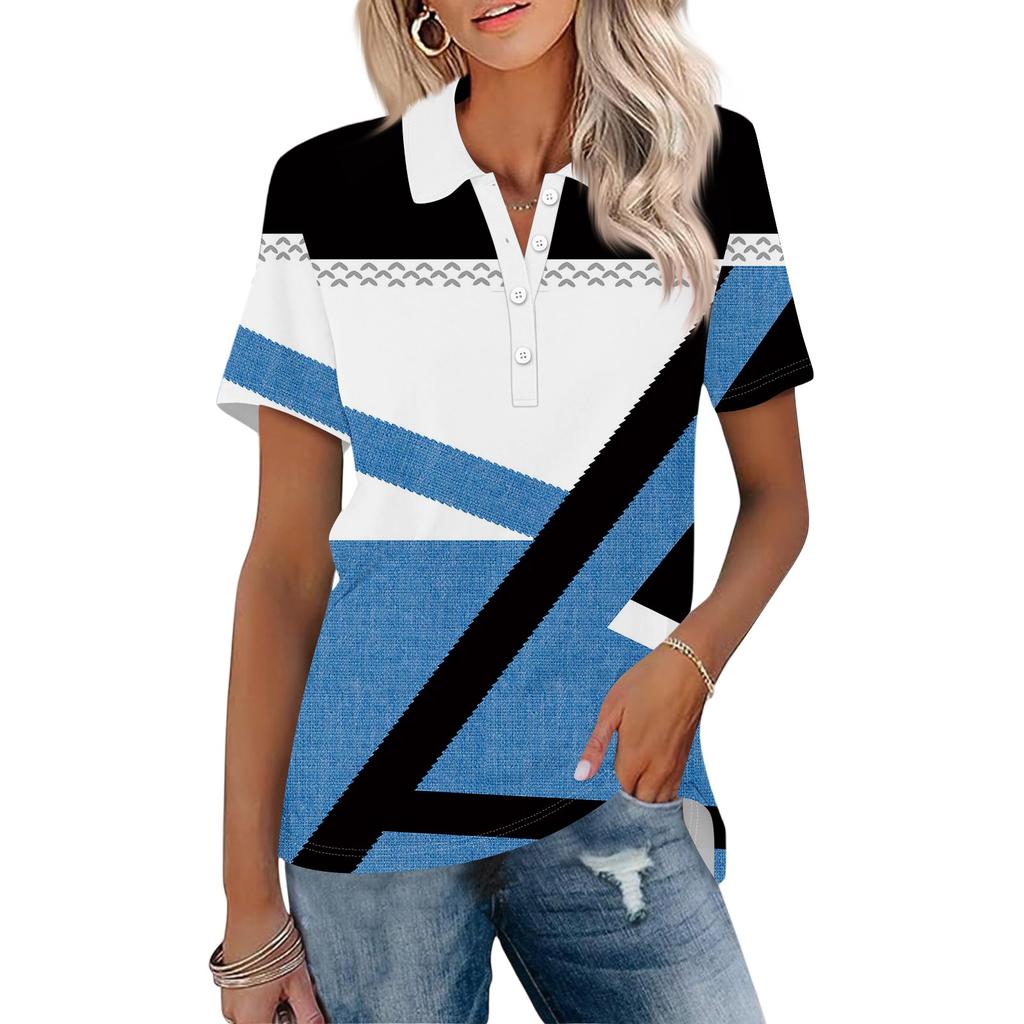 Женская мода с коротким рукавом и принтом на пуговицах